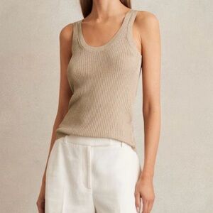 REISS Women's Gold Metallic Knit Ribbed Vest Tank Top NWOT - XS